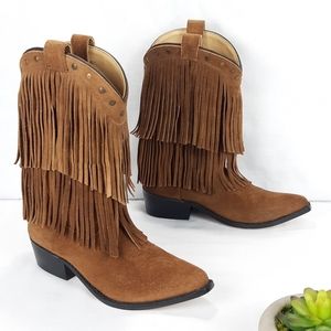 Smoky Children's Kid's Wisteria Pink Double Fringe Leather Western Cowboy Boot Smoky Children's Kid's Wisteria Pink Double Fringe Leather Western Cowboy Boot